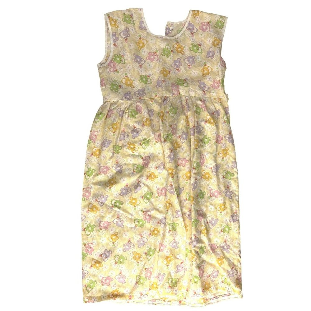Vintage Kids Girls Sleeveless Yellow Dress With Colorful Bunny Print Button Back